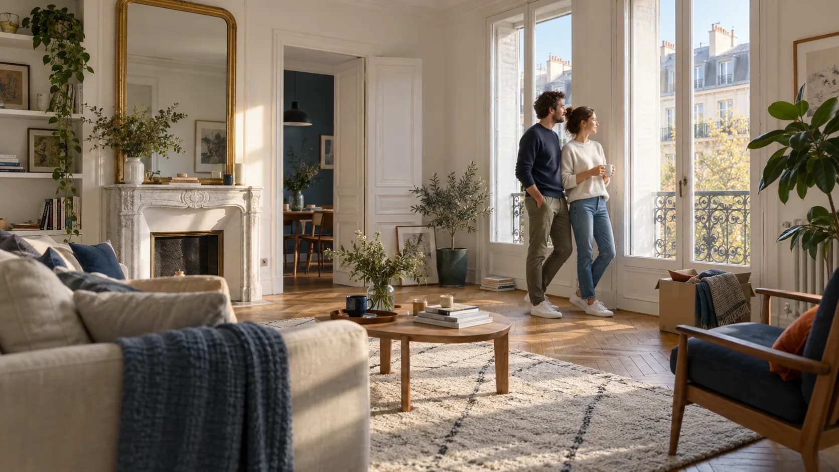 Un couple profite de son appartement après la fin des travaux
