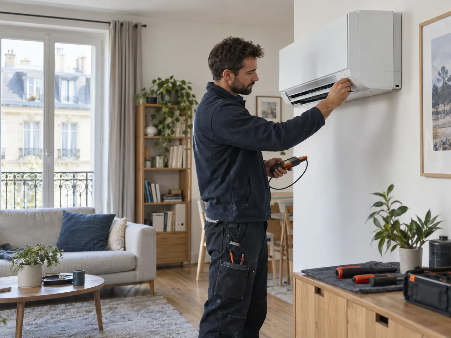 Un professionnel règle un équipement de chauffage